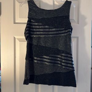 ROZ&ALI LAYERED SILVER AND BLACK SEQUINED TOP- READY FOR THE HOLIDAYS!!
